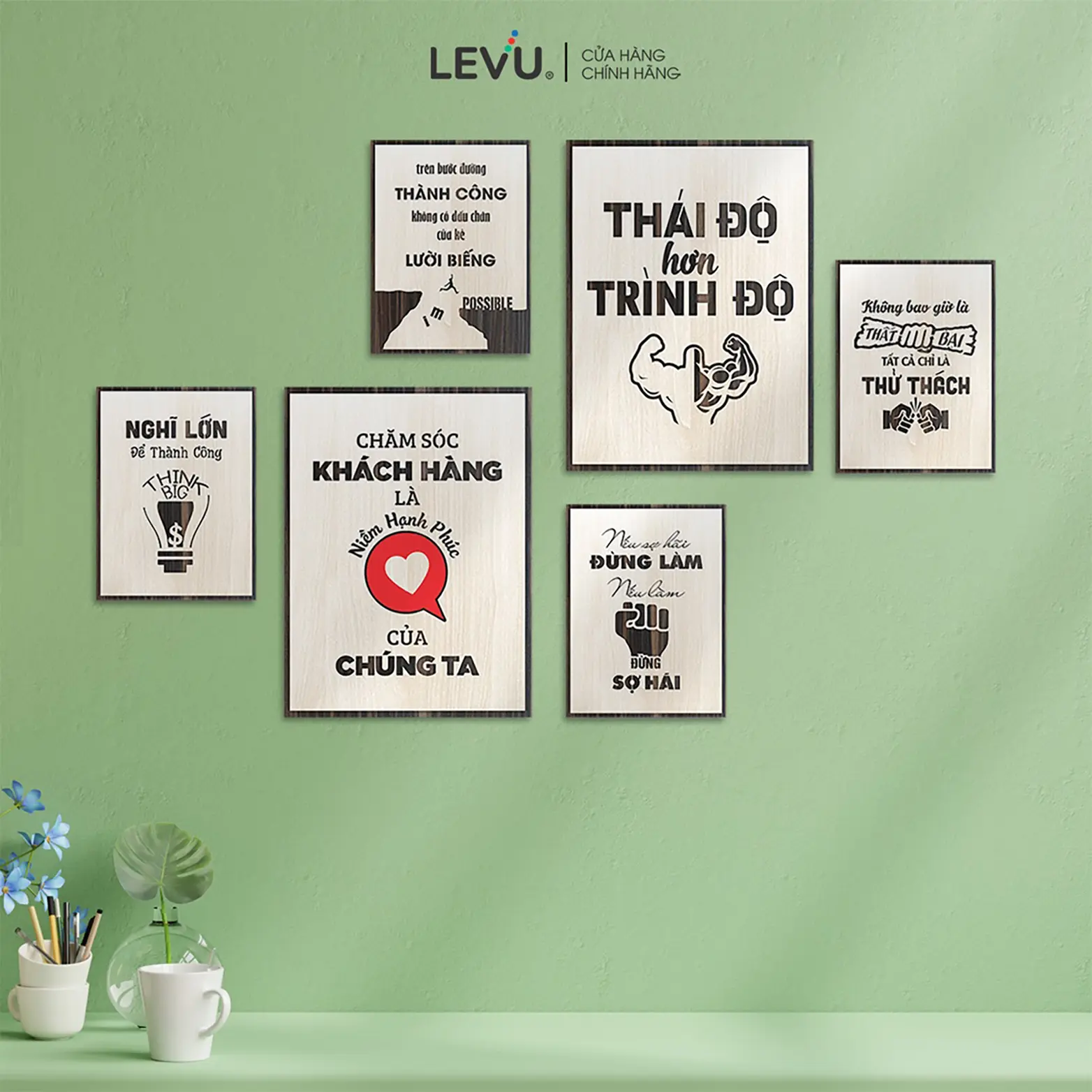 Tranh gỗ 2 lớp cắt laser size 30x40cm tạo động lực Treo Tường