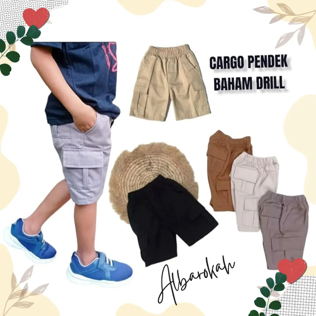 Celana pendek cargo anak 1-13 tahun bahan drill tebal
