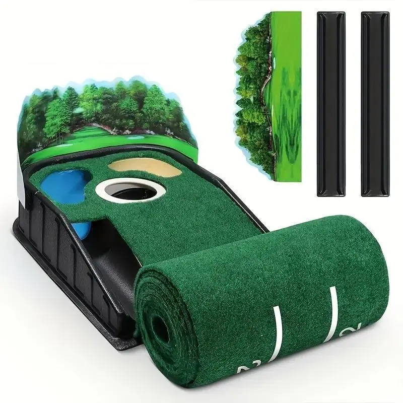 Automatic Putting Green, Indoor Golf Putting Mat, Practice Putting Mat with Lenticular 3d Backplate, Alignment Guides and Ball Return,  Golf Accessories