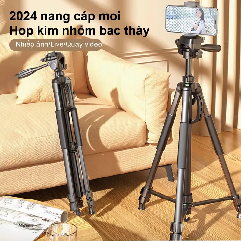 Chân Quay Máy Ảnh Điện Thoại Tripod 360°,khung nhôm cao cấp, chắc chắn cao 1m4/1m7，Với kẹp điện thoại di động, điều khiển từ xa Selfie Phụ Kiện chanquay  dienthoai 1