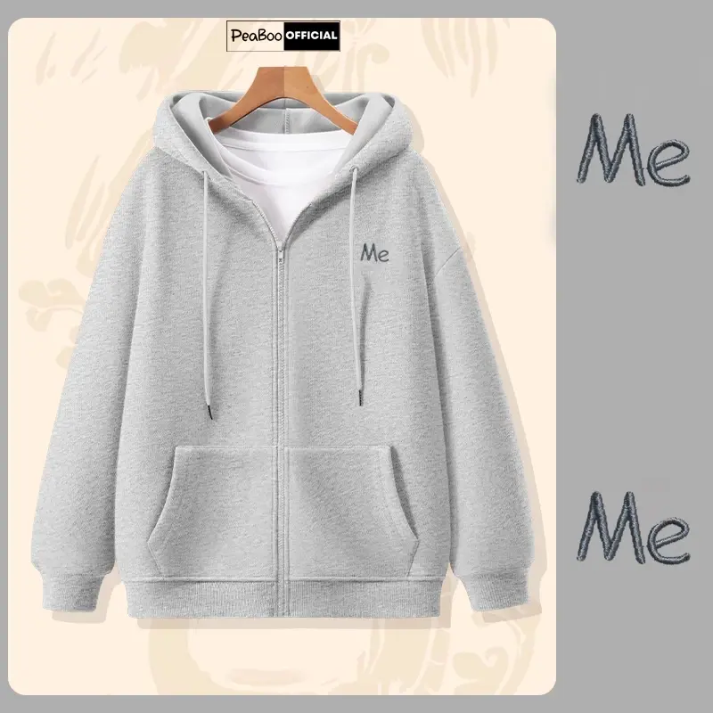 Áo Hoodie Zip THÊU, Áo Khoác Nam Nữ Unisex By PEABOO Mã HZ See You Later Chất Nỉ Bông Form Rộng Mũ 2 Lớp 5
