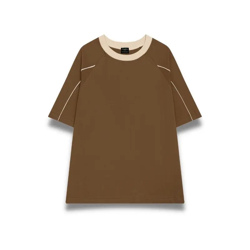 Áo thun unisex phối viền 5 màu chất vải cotton 2 chiều dày dặn ATPD82 Menswear Nam Top Cổ Tròn Voi Màu Đen Màu Nâu 3