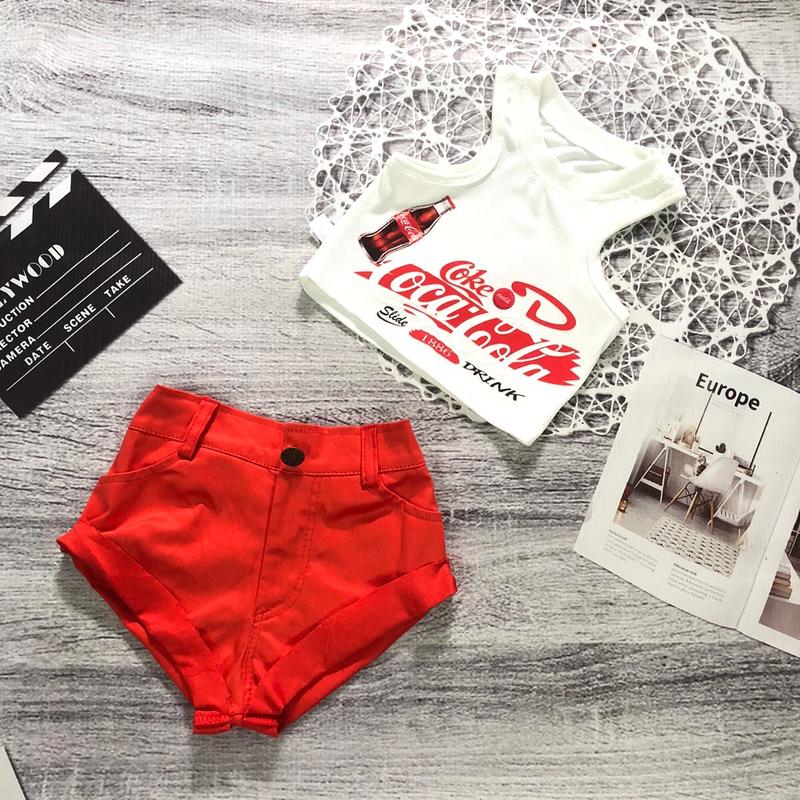 Bộ đồ sét đùi kaki và áo thun gân in nước giải khát cho bé gái,thiết kế trẻ trung dành cho bé từ 7/26kg Quần