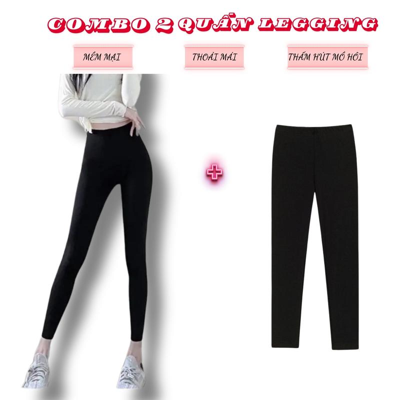 Combo 2 Quần legging dài nữ ôm body lưng cạp cao trẻ trung màu Đen Cotton Women Co giãn size S -3XL