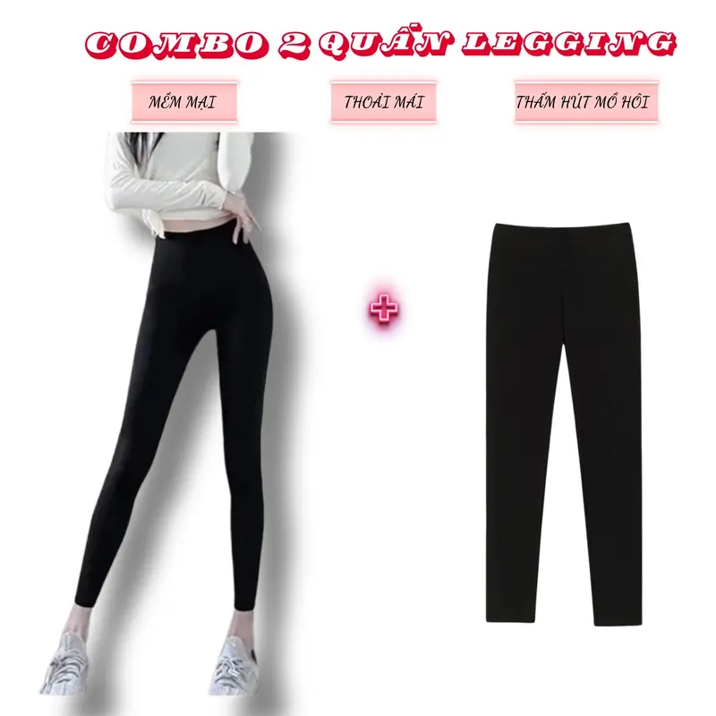 Combo 2 Quần legging dài nữ ôm body lưng cạp cao trẻ trung màu Đen (không túi) QL004CB2 Cotton Women