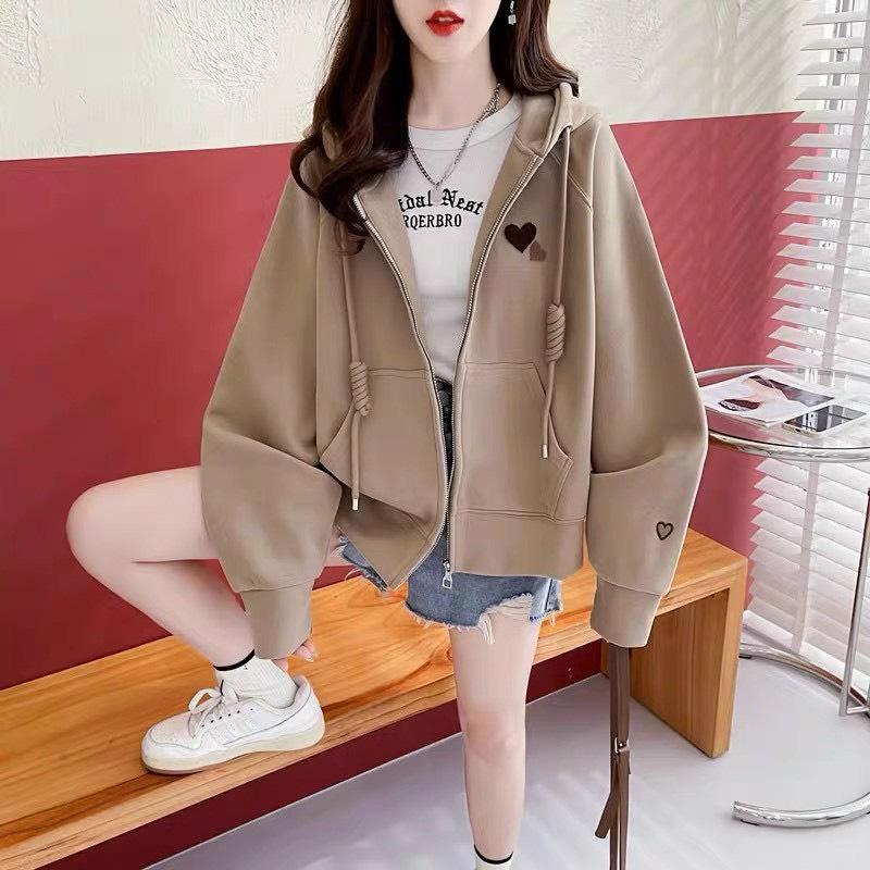 Áo Khoác Hoodie Form Rộng Nón 2 Lớp Thêu Hình Trái Tim Đôi Cực Xinh 4