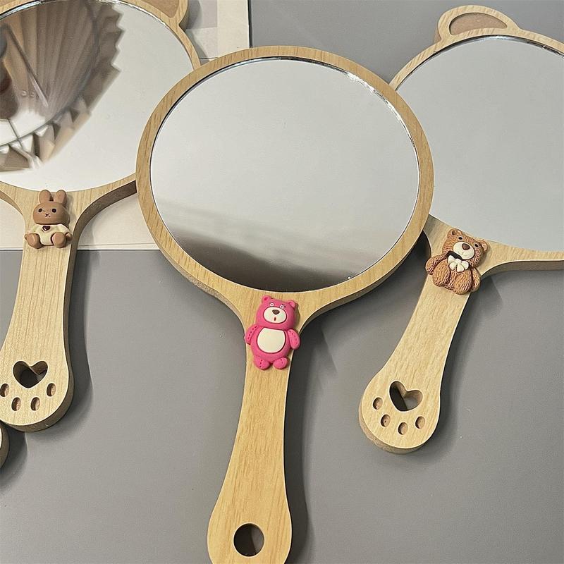New High-end Handheld Niche Rectangular Princess Makeup Mirror with Wooden Handle, High-definition Portable Pocket Mirror 5