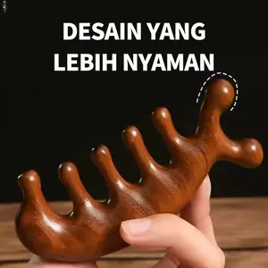 Sisir Kayu Cendana Alami dengan Gigi Lebar untuk Pijat Kepala dan Perawatan Kulit Kepala Gua Sha