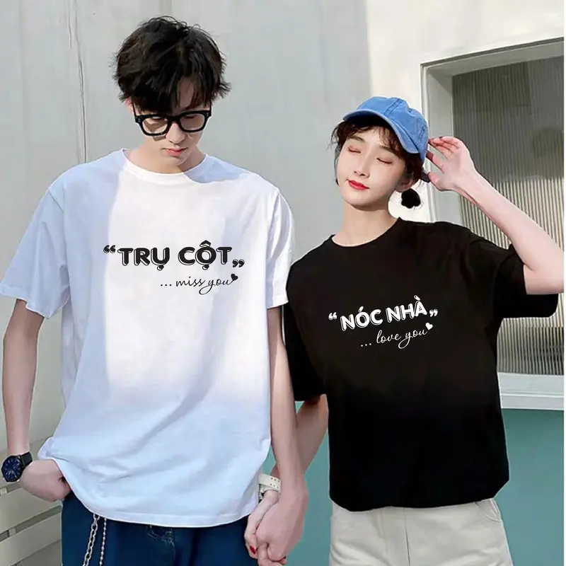 Áo thun, áo phông cặp nam nữ, áo đôi mặc với người yêu in hình TRỤ CỘT  - NÓC NHÀ miss you đáng yêu, ý nghĩa, cá tính (GIÁ 1 ÁO) chất cotton mềm mịn thoáng mát, phong cách năng động Women  - Men áo  cap đồ đôi 5