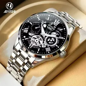 COD  AIYISHI Cod Jam Tangan Pria Original Display Kuarsa Cahaya Malam Anti Air Tali Stainless Steel/Jam tangan pria quartz high-end tahan air dial besar bisnis kasual mewah fashion premium/1806G02