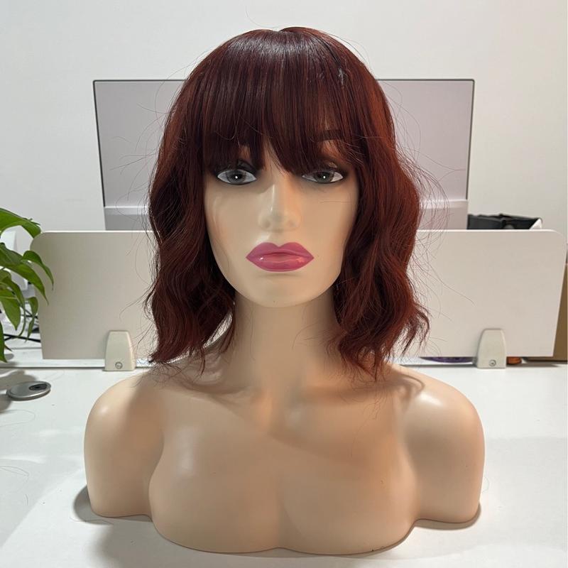 Product Introduction of Short curly silk wig with bangs, new style, realistic natural hair, high temperature, chemical fiber head cover 1