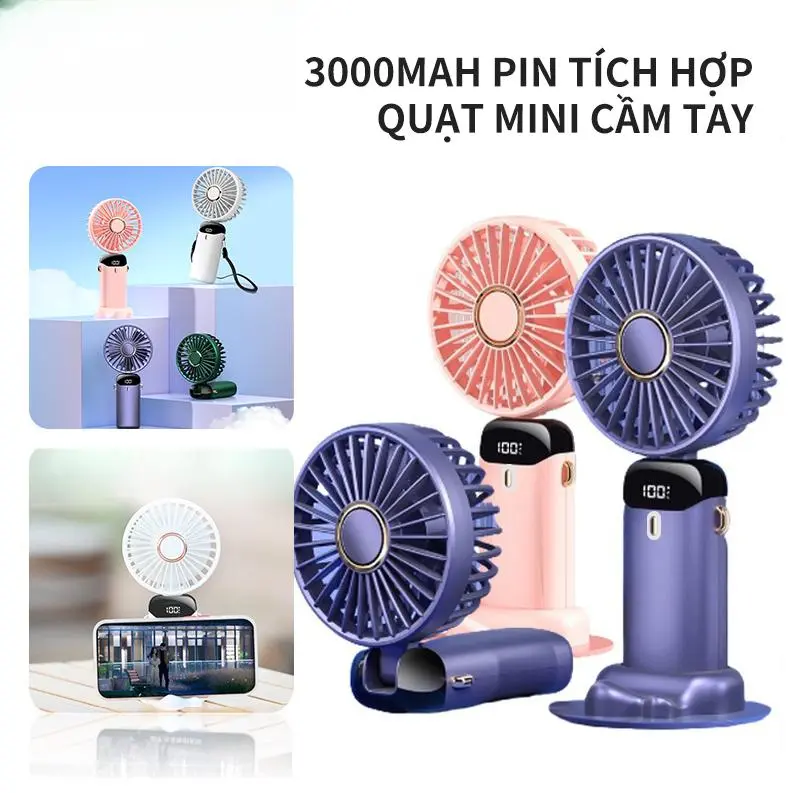 Quạt tích điện Goojodoq, thời gian sự dụng đến 9h, 5 Tốc Độ gió màn LED hiện thị % pin,dây đeo cổ, có giá đỡ điện thoại, Usb Phụ Kiện