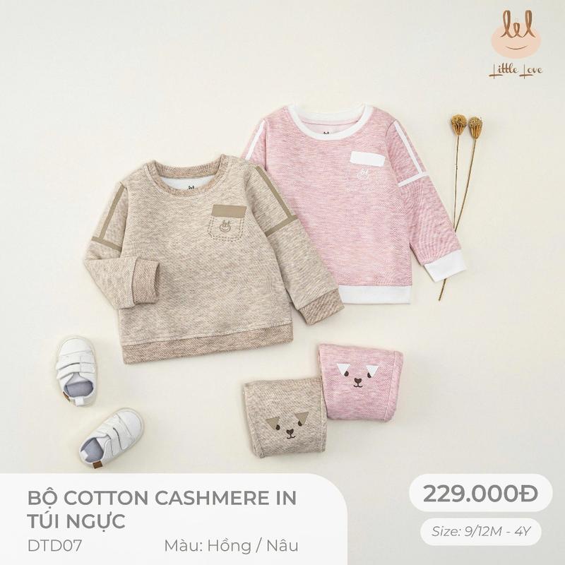  Bộ dài tay coton cashmere in túi ngực dành cho bé Lil Little Love  DTD07  