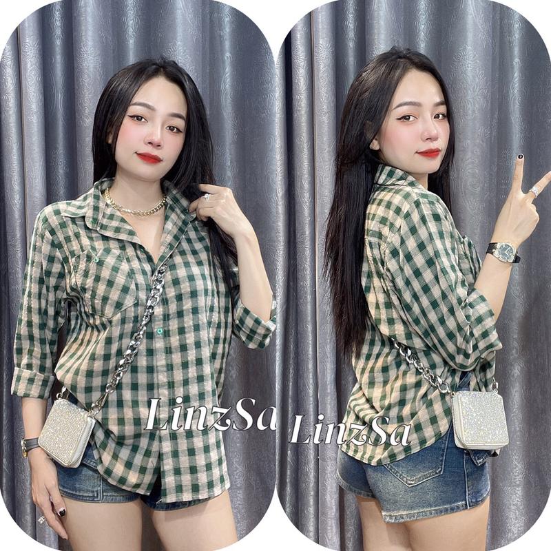 Áo sơmi ca rô mềm tay dài fom rộng 6m - LinzSa 5