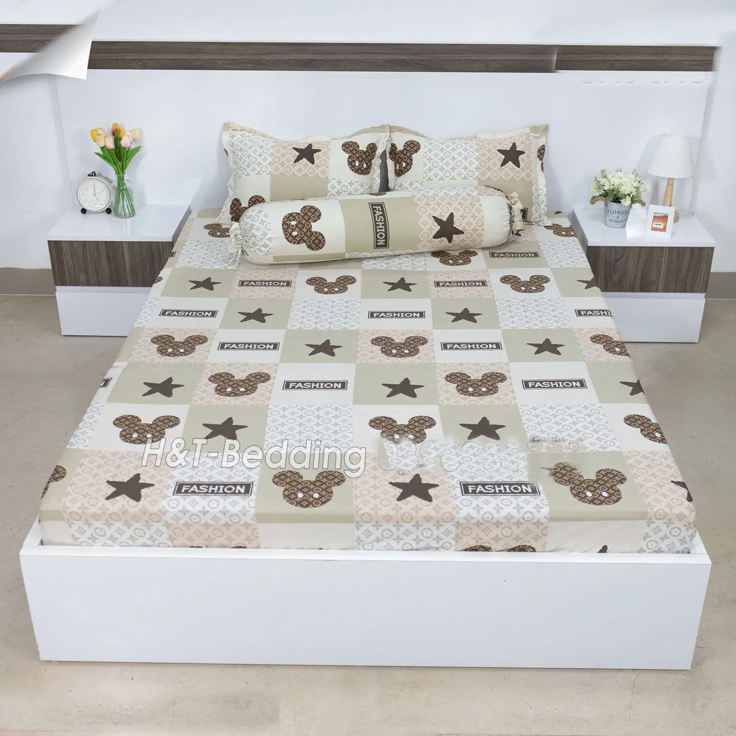 Chăn ga gối Cotton Polly  Gấu Sao - C1