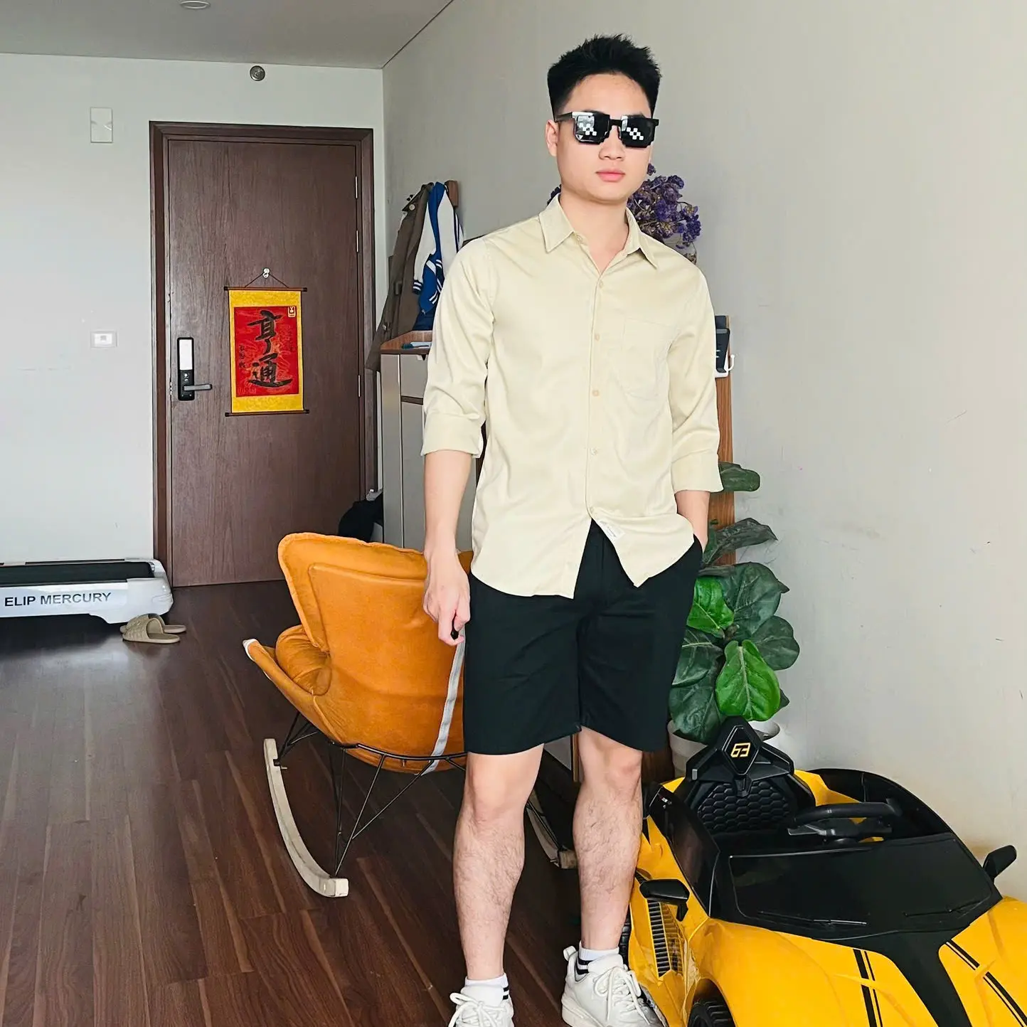 Áo sơmi chất vải KAKI Thanh lịch Không hoạ tiết