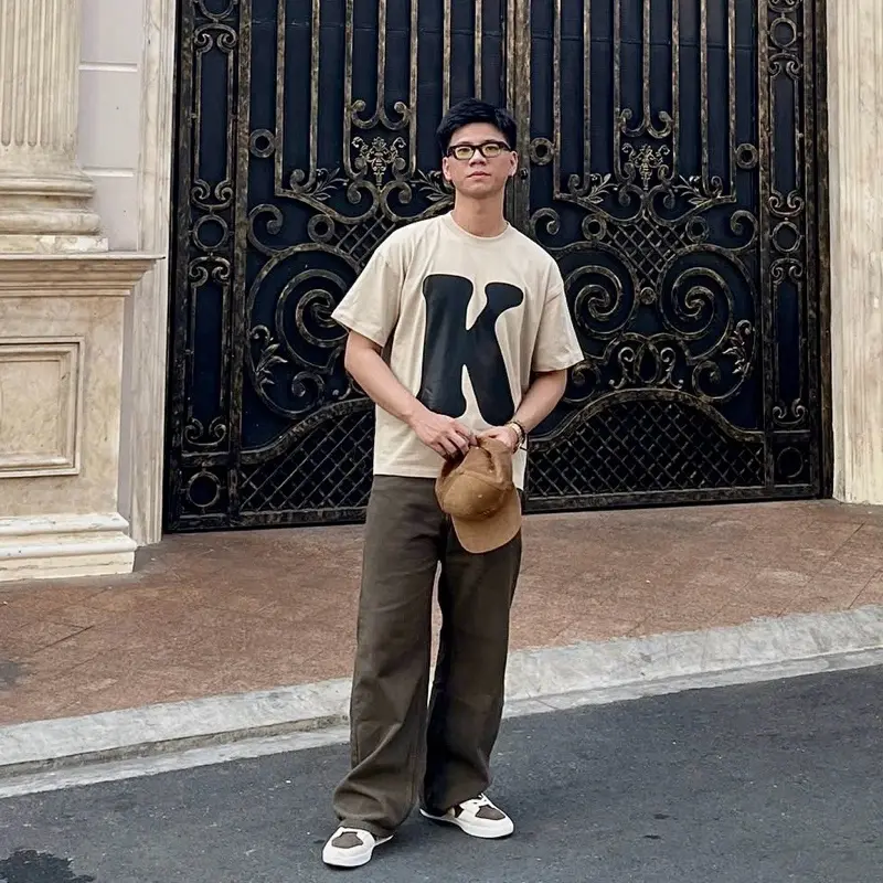 (DEAL MỞ BÁN) Áo Thun Form Boxy KEWLIE 100% Cotton 250gsm Cổ Tròn In Logo K - Menswear, Unisex