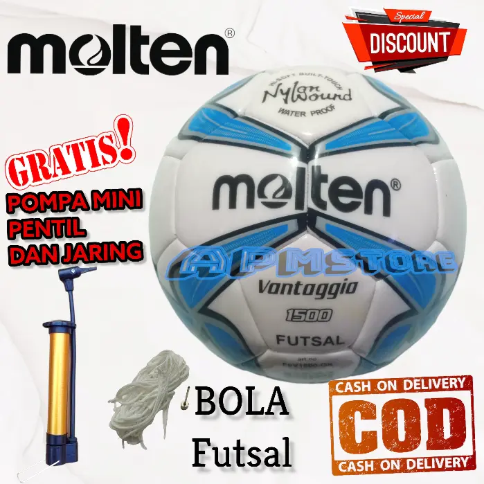 Bola Futsal Molten Jahit Size 4 ( Bonus Pompa Pentil Dan jaring Bola ) Ball