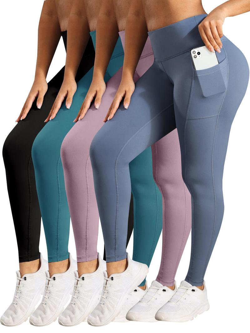 Product Introduction of Women's Solid High Waist Pocket Sports Leggings, Breathable Comfortable High Stretch Yoga Tummy Control Leggings, Ladies Sportswear for Indoor Outdoor Wear 7