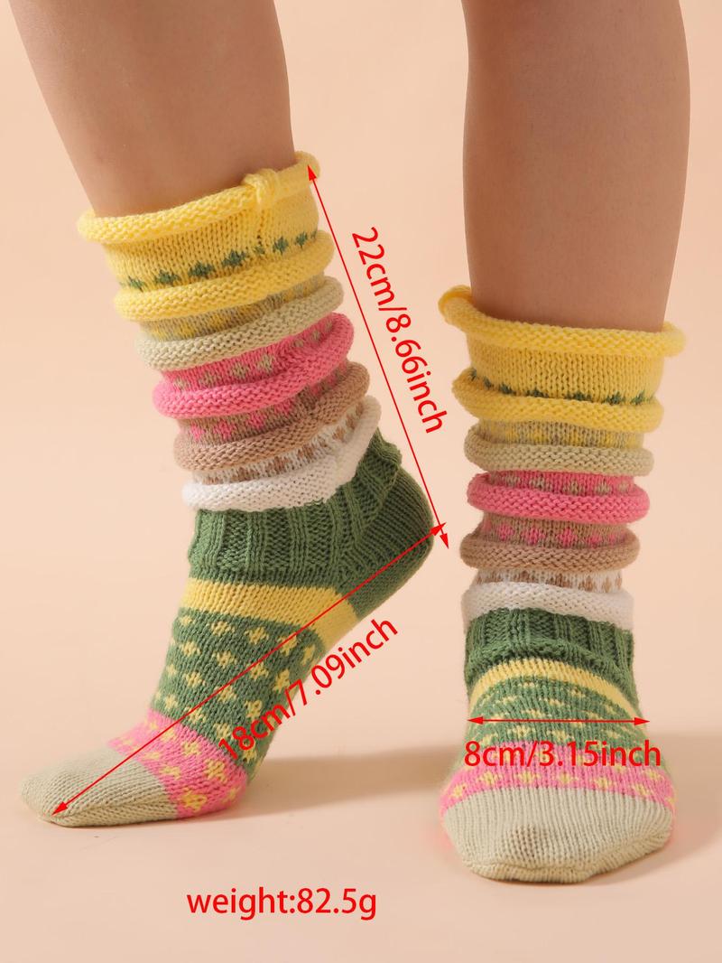 Product Introduction of Women's Colorful Striped Print Mid-calf Socks, Casual Soft Comfy Warm Socks for Fall & Winter, Women's Socks for Daily Wear 5