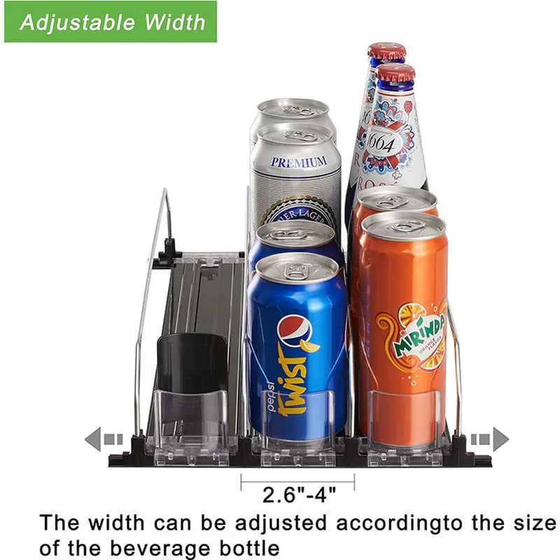 Soda Can Dispenser for Refrigerator, Adjustable Soda Can Storage Rack with Pusher Glide, Home Organizer for Soda, Beer, and Other Beverages 3