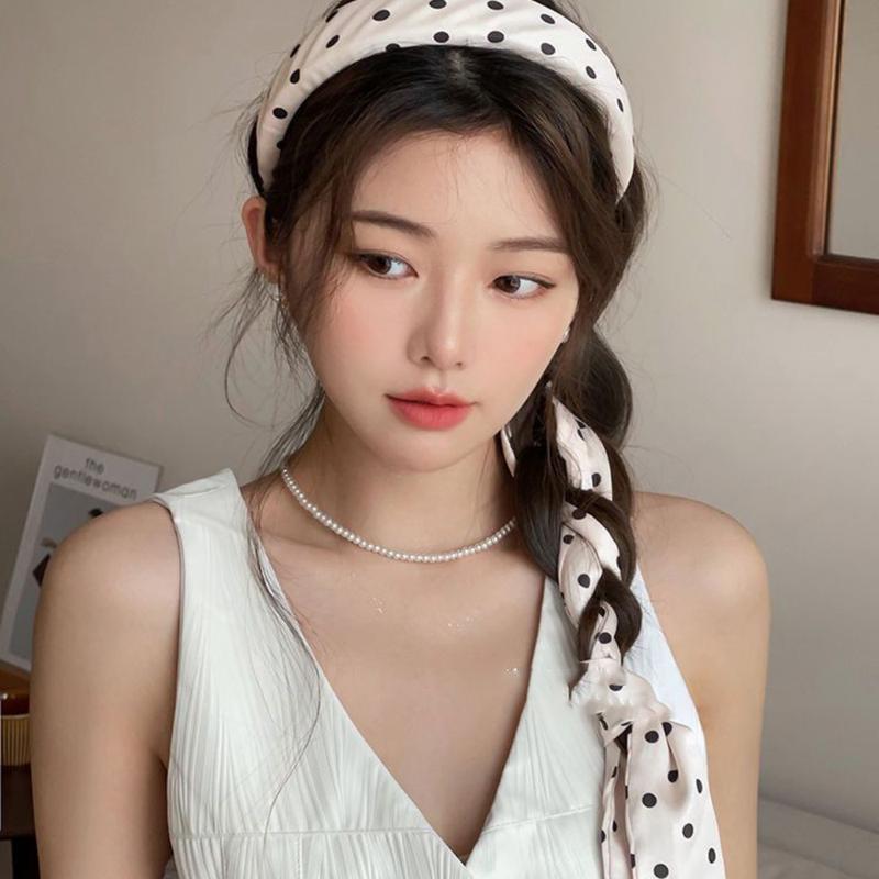 Product Introduction of Fashion 2024 New Women's Polka Dot Bow Ribbon Headband Face Washing Hair Pressing Headband High Skull Hair Tied Ribbon Headdress 22
