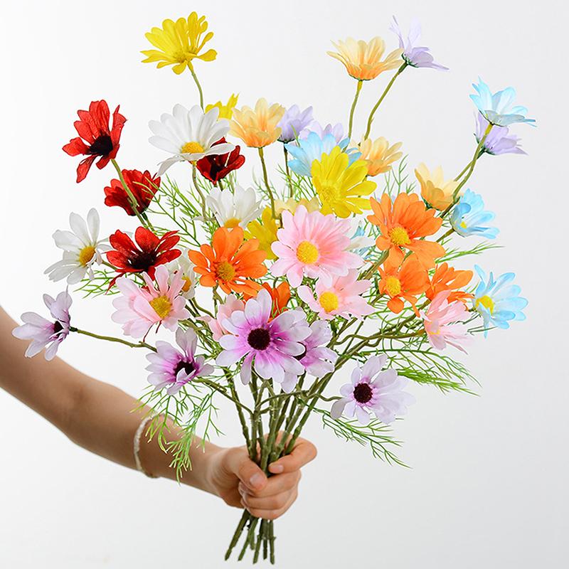 Hoa Cúc Lụa Nhân Tạo, Hoa Giả Màu Trắng Cho Phòng Trẻ Em, Đám Cưới, Xe Hơi, Bàn Tiệc, Quà Tặng, Đồ Trang Trí, Bó Hoa Tự Làm