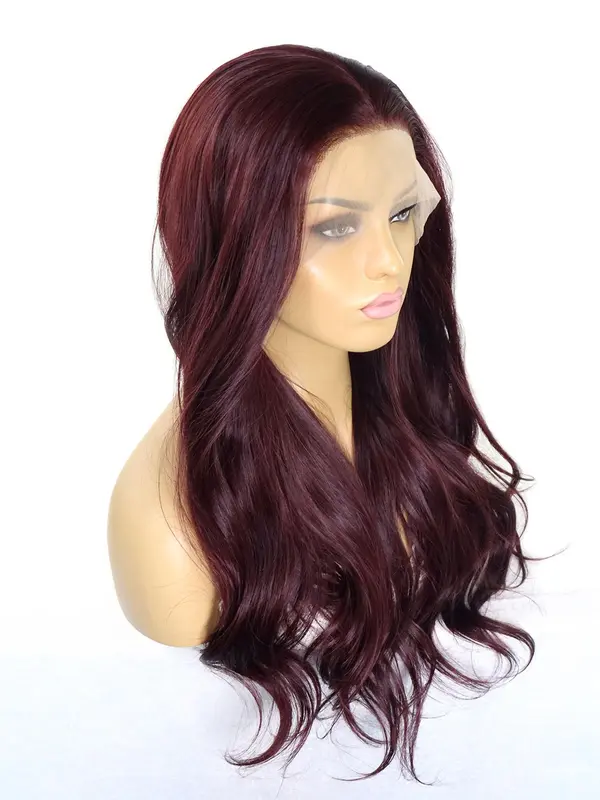 26 Inch Burgundy Long Wavy Wigs for Women, Gorgeous Fluffy Wigs without Bangs, Synthetic Lace Front Wigs for Party, Daily Use 3