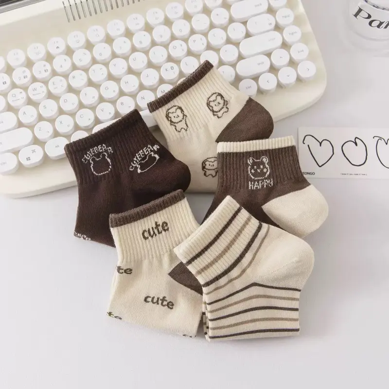 Tất cổ ngắn CHERRY chất liệu cotton, set 5 đôi họa tiết thêu dễ thương Nữ 8