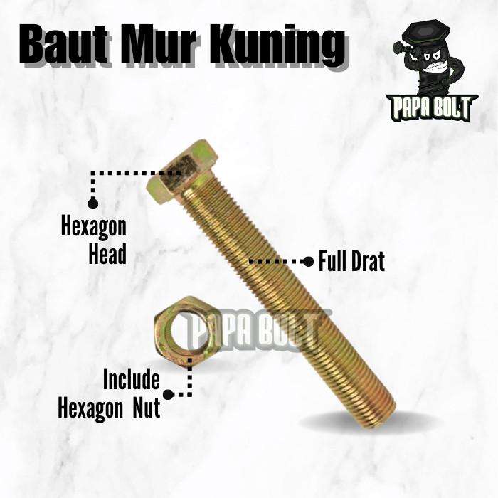 Baut Mur Hexagon Kuning M8 x 15-55mm Kunci 12 P 1.25 1