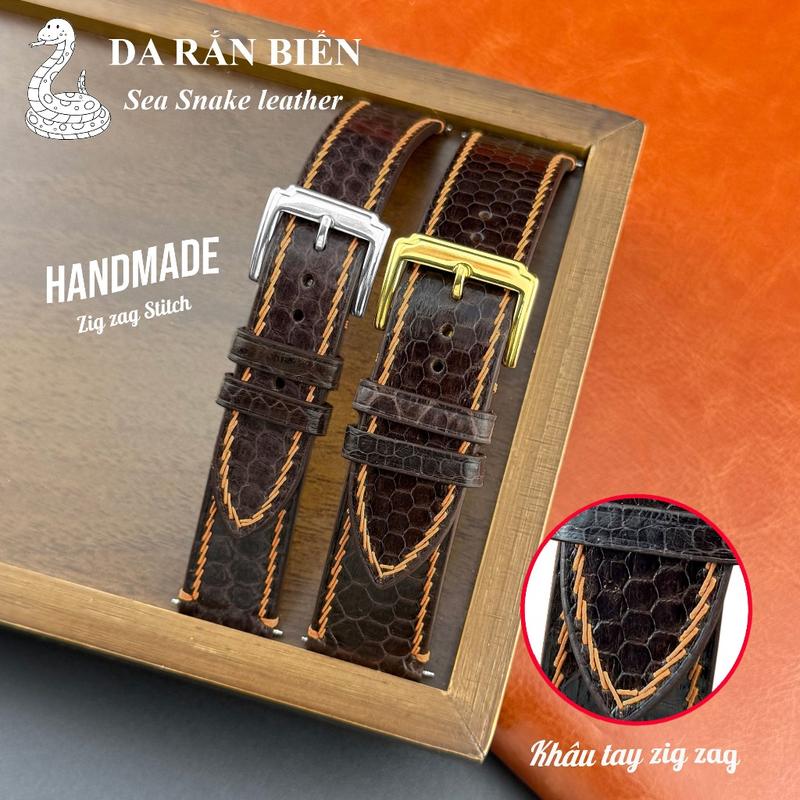 (Nâu Đất-Phom mỏng Khâu Tay) Dây đồng hồ TANK HANDMADE nam nữ DA RẮN BIỂN sang trọng, cá tính size 18 19 20 21 22mm
