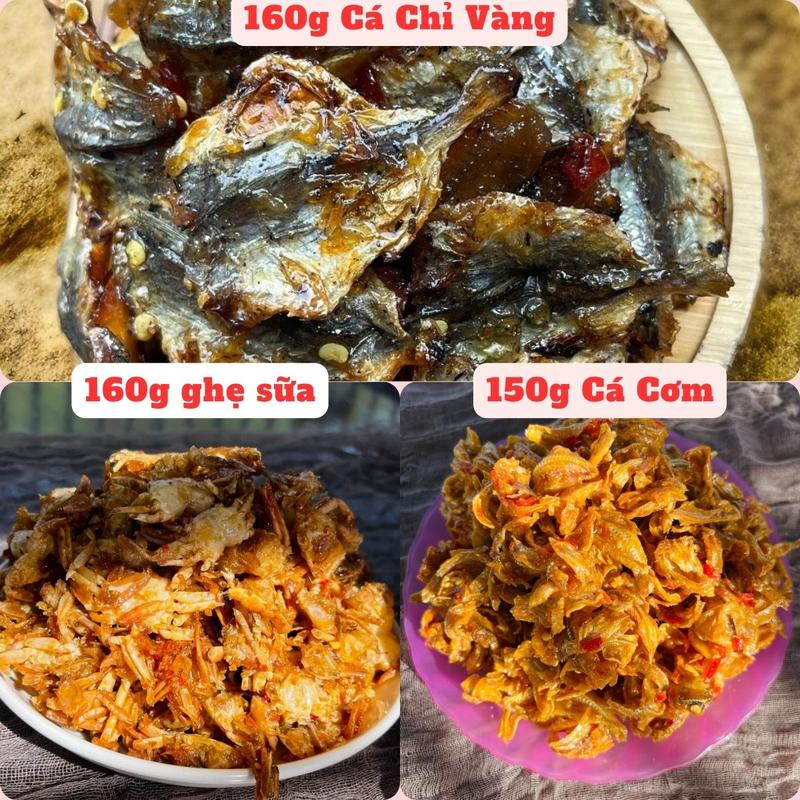 Combo Cá Vàng Gồm 160g Khô Cá chỉ vàng, 160g Khô ghẹ chiên giòn, 150g Khô Cá Cơm Rim Shumafood Snack Ăn Vặt