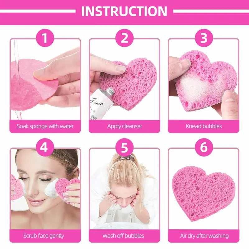 Heart Shaped Facial Sponge, 20pcs/set Compressed Cellulose Heart Shape Facial Sponge, Natural Cosmetic Spa Sponge for Facial Cleansing Exfoliating 3
