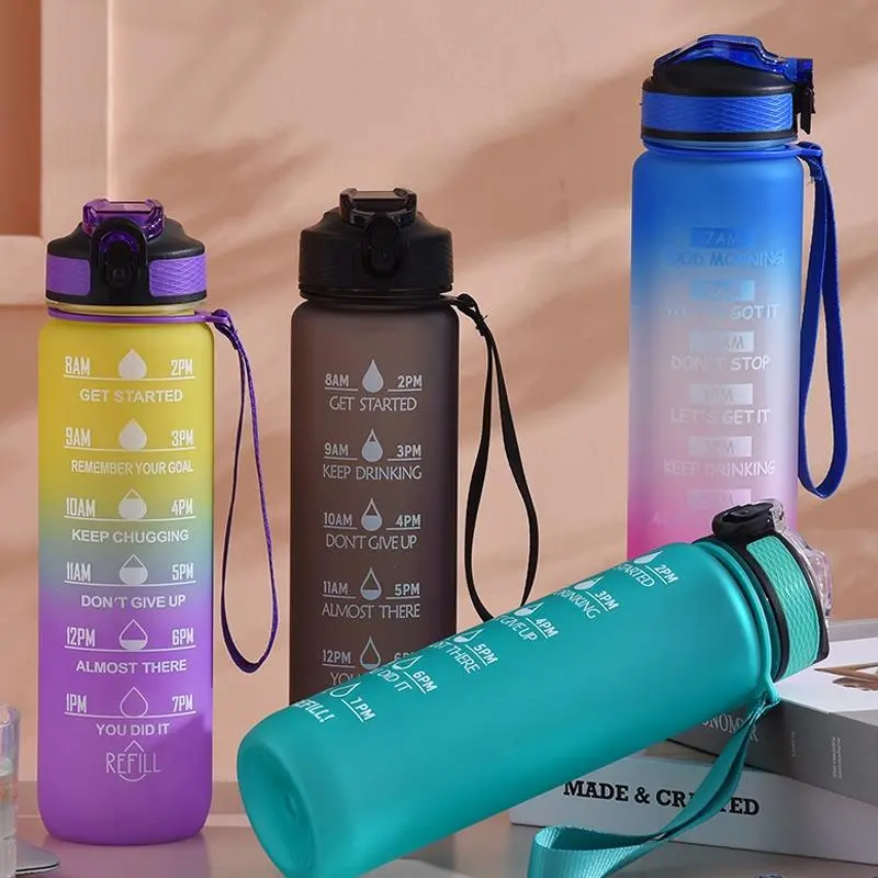 1000ML Large Capacity Water Bottle, 1 Count Portable Straw Sports Drinking Cup with Time Scale, Drinking Bottle for Home Office School Outdoor, Drinkware 0