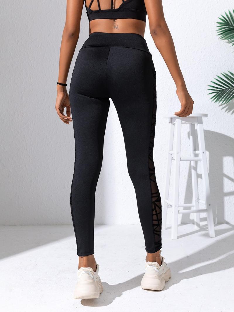 Product Introduction of Women's Summer Basic Contrast Mesh Sheer Pocket High Waisted Sports Tummy Control Forbidden Leggings, Solid Color Breathable Mesh Stitching Gyatt Jeggings, Summer Outfits 2024, Gyat Pants 7