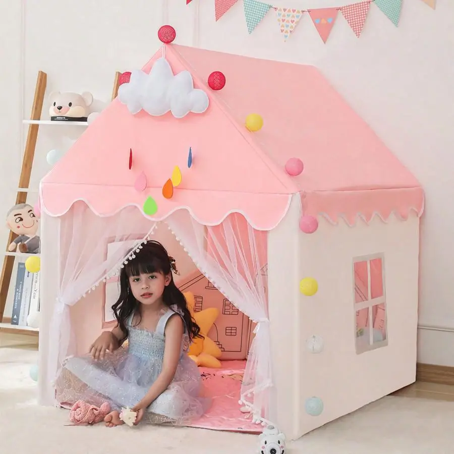 Princess House Design Tent, Cute Play Tent for Girls, Indoor & Outdoor Play House, Kids Play House, Pretend Play Toy for Birthday Gift