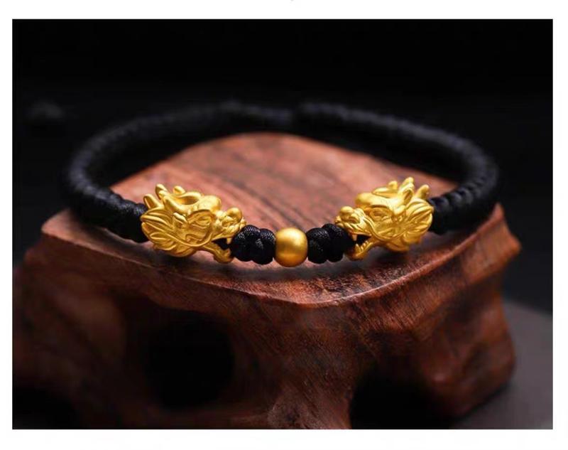 Product Introduction of Boy Meets Girl Bracelet Men's Domineering Zodiac Year Black Rope Woven Bracelet Brass Gold-Plated Faucet Bracelet 7
