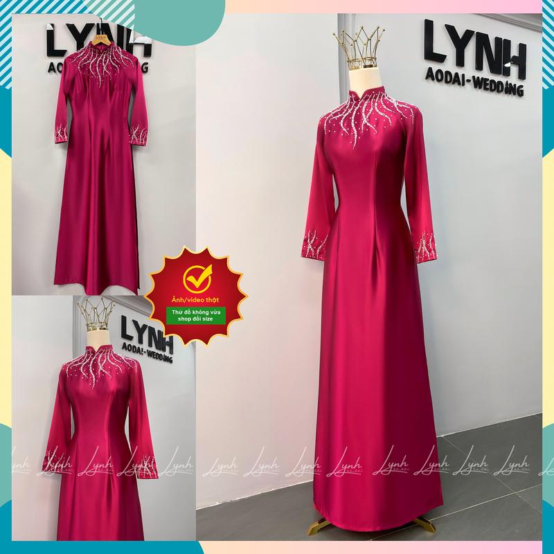 Áo dài Mẹ sui - Mầu Tím Cà - chất vải lụa pháp đính kết thủ công - Áo dài lynh