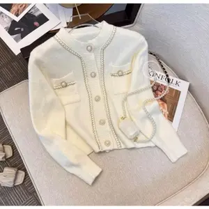 MUTIARA Cardigan Atasan Wol Baju Rajut Full Mutiara Outer Mewah Elegant Kancing