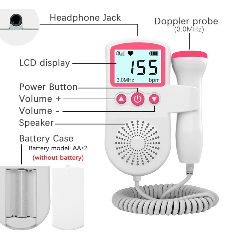 Máy theo dõi siêu âm mang thai, Sử dụng tại nhà, Máy đo nhịp tim và thai nhi Doppler, Để theo dõi nhịp tim và thai nhi của em bé, Thích hợp cho phụ nữ mang thai 6