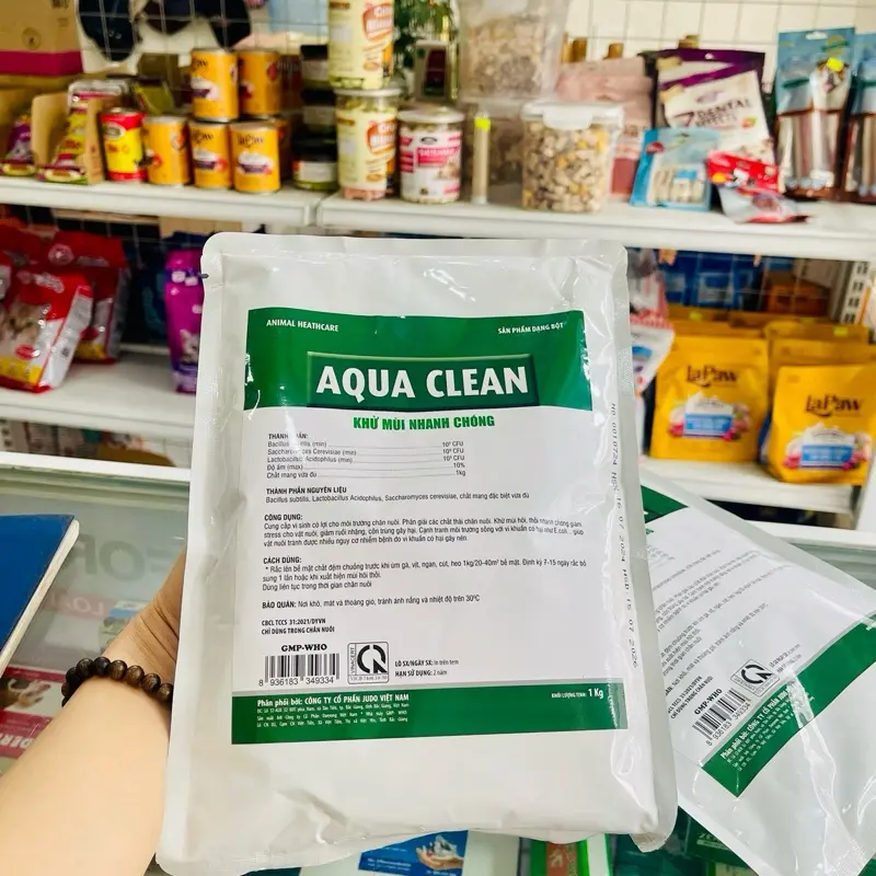 Men rắc chuồng, khử mùi hôi nhanh chóng, đệm lót sinh học, aqua clean 1kg