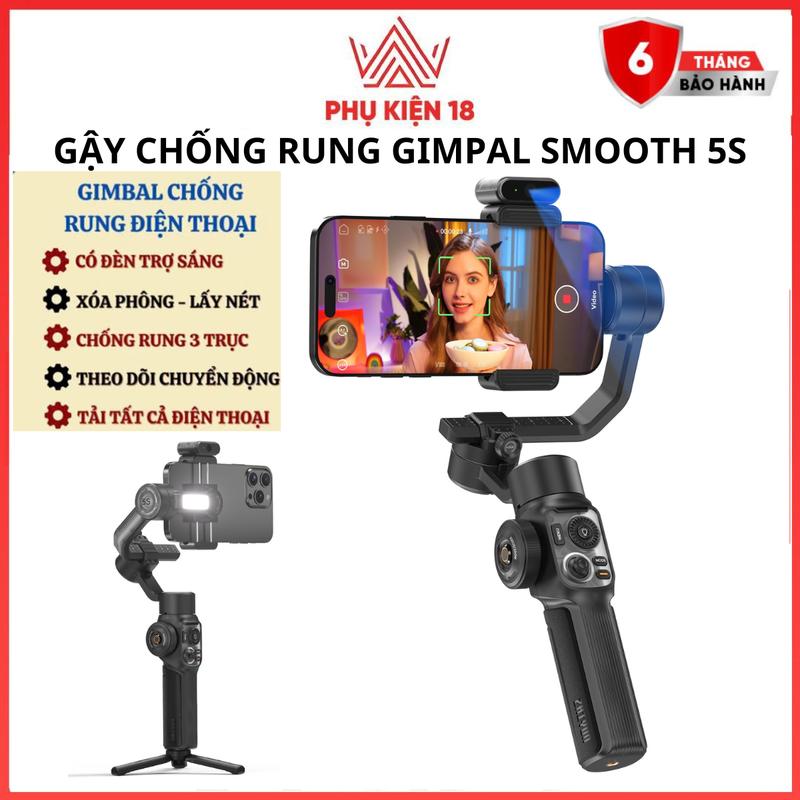 Gimpal Chống Rung Zhiyun Smooth 5S, Tay Cầm Chống Rung 3 Trục, Thời Gian tối Đa 25 Giờ , Gậy Quay Vlog, Video , Chụp Ảnh Sefie Phụ Kiện Có Đèn Trợ Sáng, Cân Mọi Dòng Máy