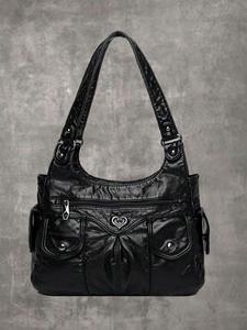 Bolsa tote de mujer con decoración de corazón liso, casual de gran capacidad para uso diario, bolsa de hombro versátil y moderna para compras