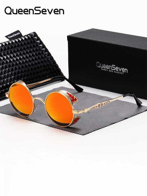 Unisex Street Style Polarized Sunglasses for Everyday Use, Trendy Punk Round Frame Sunglasses, Fashionable Vintage Accessories for Trip & Driving Use with Glasses Cloth &  Bag 1