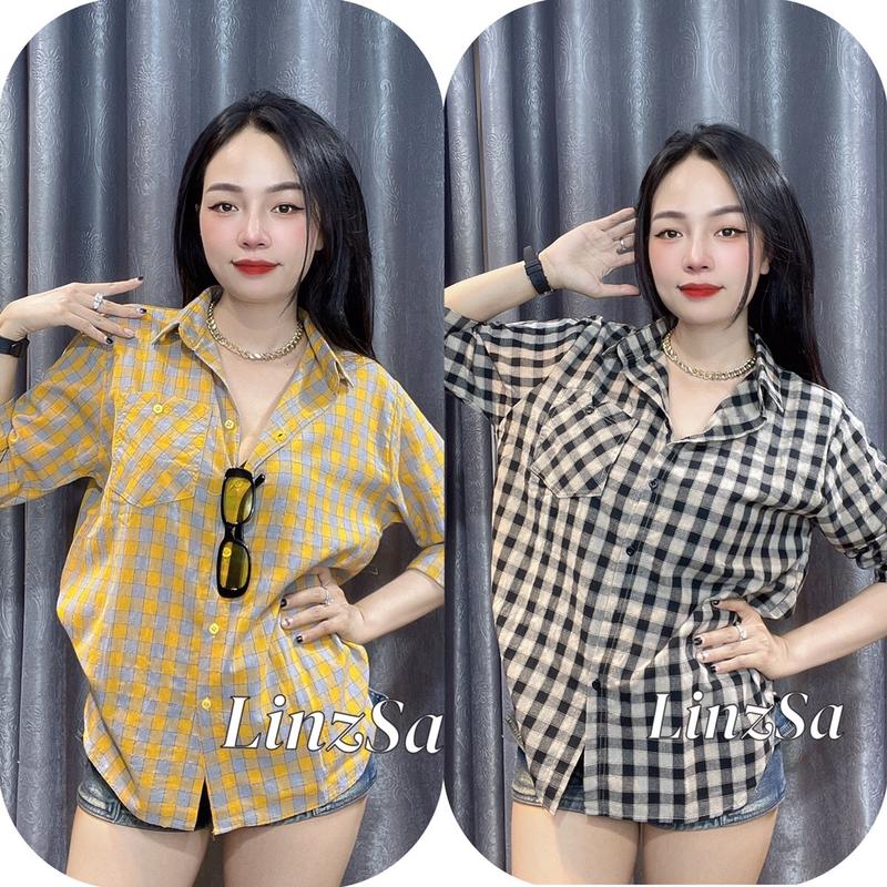 Áo sơmi ca rô mềm tay dài fom rộng 6m - LinzSa 1