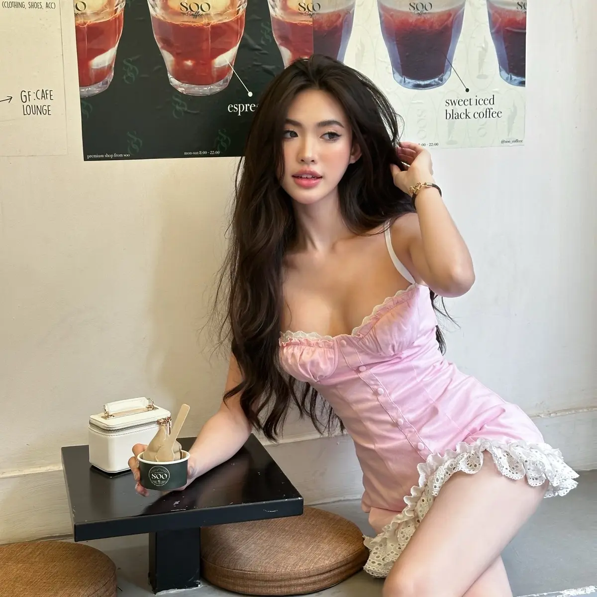 Maikaa Studio - váy cúp ngực hồng baby hoạ tiết ren -  Lina Dress