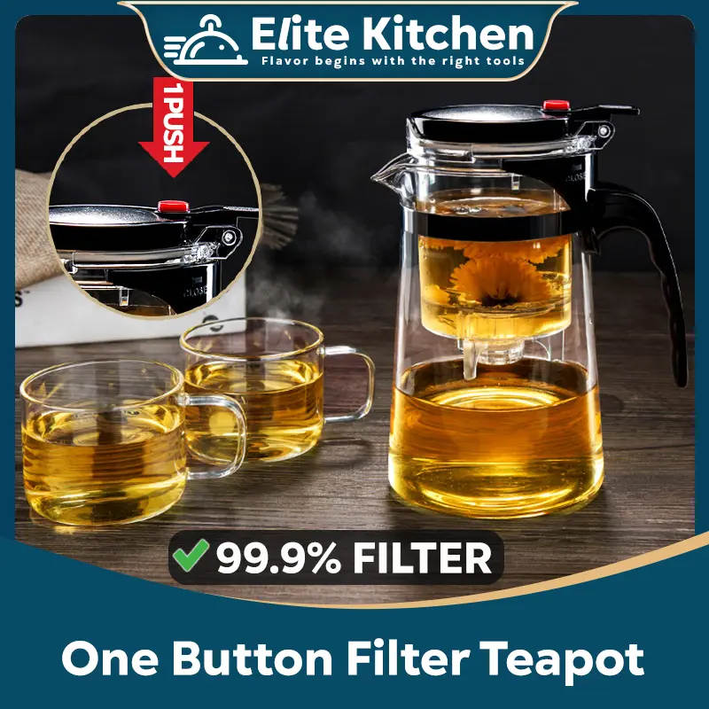 Elite Kitchen - Heat Resistant Borosilicate Glass Teapot Set Chinese Tea Pot Flower Tea Fruit Tea Teko Kaca Air Panas Tea Cup Set Kitchenware