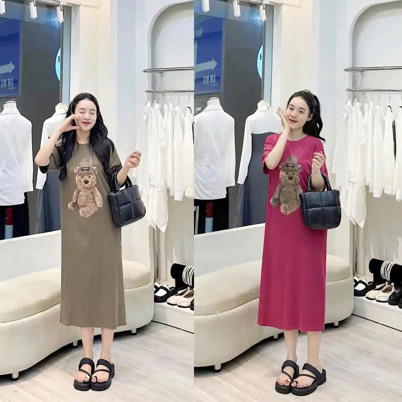 Đầm suông dài , váy suông bầu chất cotton Gemmy House in hình Bear new 0