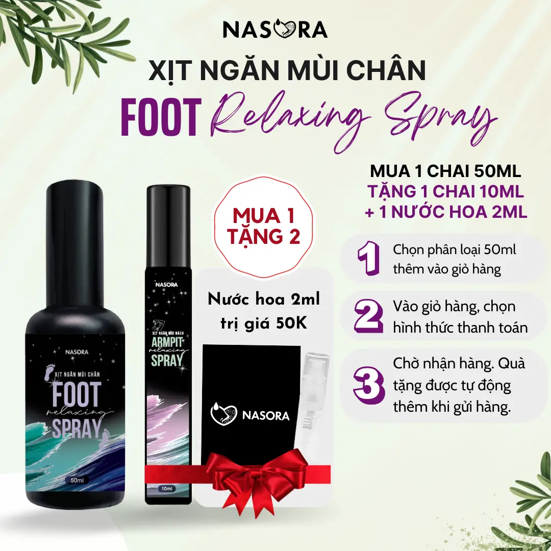 [MUA 1 TẶNG 2] Xịt Khử Mùi Hôi Chân Hôi Giày Nasora Chiết Xuất Hương Thảo - Bạc Hà Mát Lạnh Ngăn Mùi Hôi Chân, Hôi Giày, Khô Thoáng Dễ Chịu
