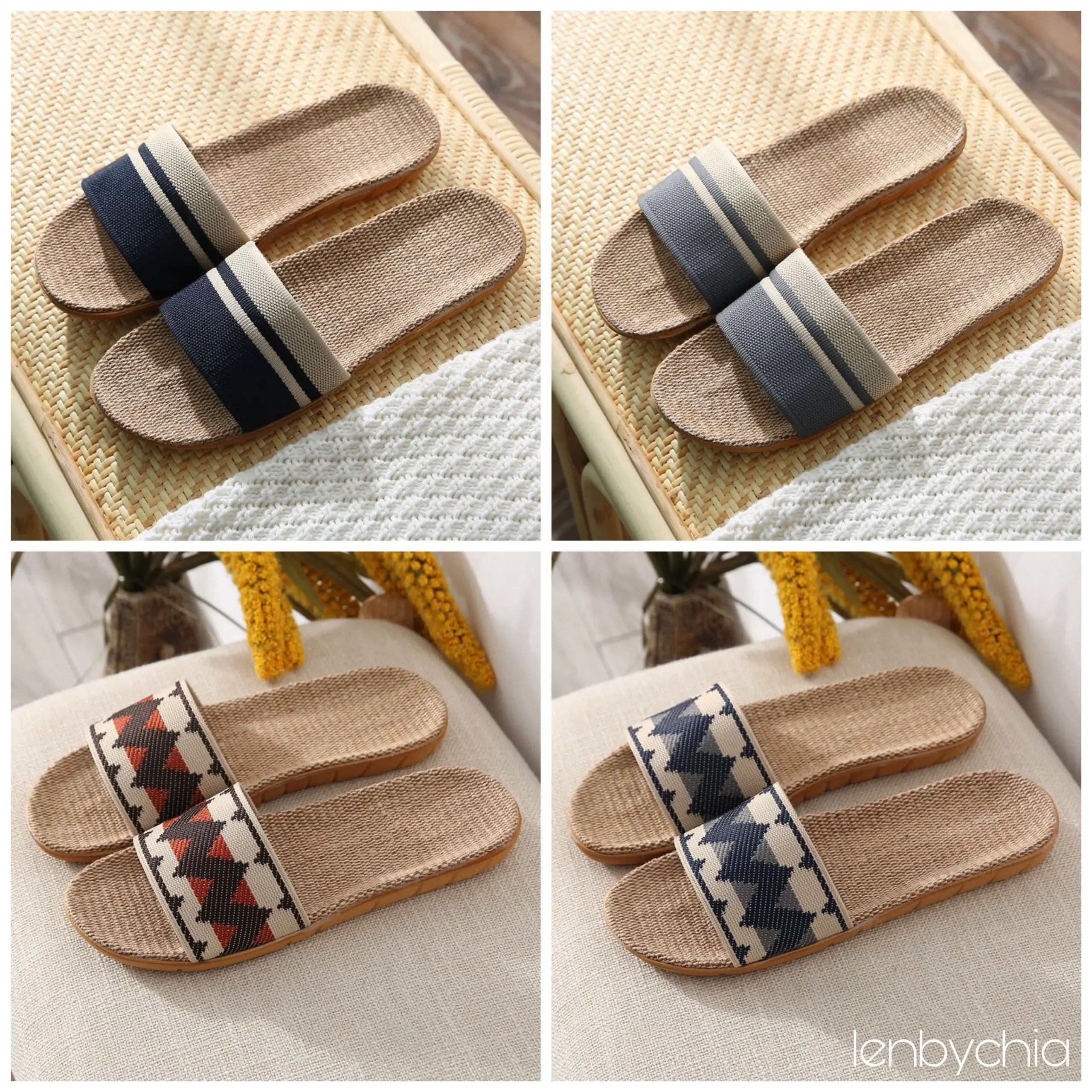 Lenbychia - [Sẵn size] Dép cói quai ngang NAM phối màu basic - ứng dụng cao, văn phòng, trong nhà, đi biển - TN08